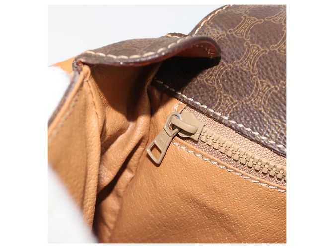 Céline Borsa a tracolla circolare CELINE Macadam Canvas PVC Pelle Marrone Oro Auth 189684 D'oro - vista 21