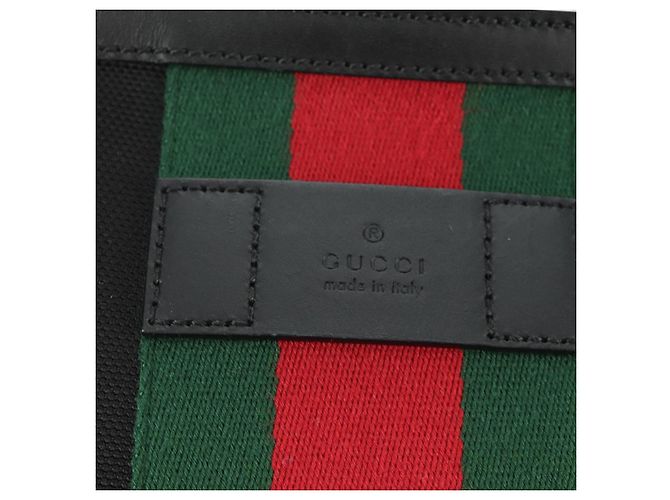 GUCCI Web Sherry Line Canvas Tote Bag Schwarz Silber 631245 Auth 186564V - Ansicht 14