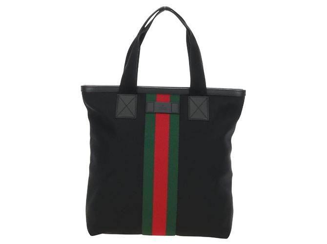 GUCCI Web Sherry Line Canvas Tote Bag Schwarz Silber 631245 Auth 186564V - Ansicht 2