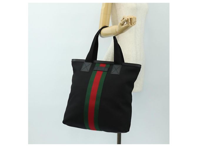 GUCCI Web Sherry Line Canvas Tote Bag Schwarz Silber 631245 Auth 186564V - Ansicht 23