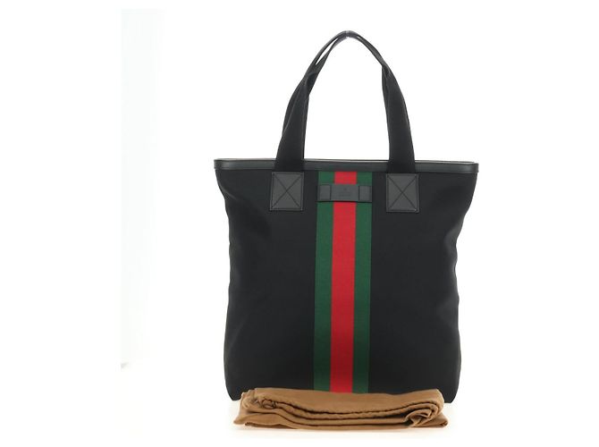 GUCCI Web Sherry Line Canvas Tote Bag Schwarz Silber 631245 Auth 186564V - Ansicht 24