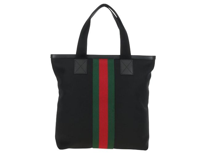 GUCCI Web Sherry Line Canvas Tote Bag Schwarz Silber 631245 Auth 186564V - Ansicht 3