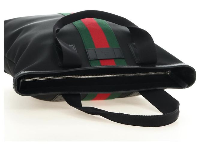 GUCCI Web Sherry Line Canvas Tote Bag Schwarz Silber 631245 Auth 186564V - Ansicht 6