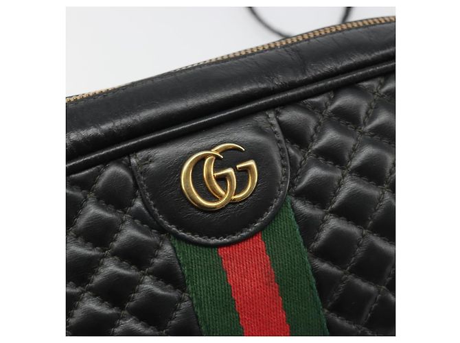Borsa GUCCI GG Marmont Web Sherry Line in pelle traforata nera e oro 541051 Auth mr2530 Nero D'oro - vista 14