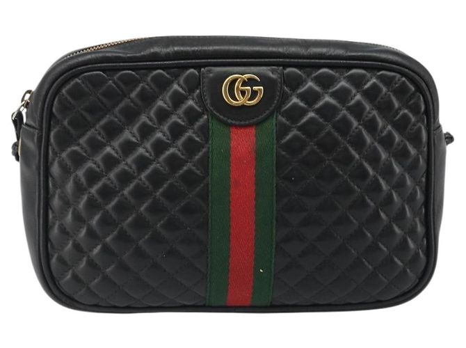 Borsa GUCCI GG Marmont Web Sherry Line in pelle traforata nera e oro 541051 Auth mr2530 Nero D'oro - vista 2