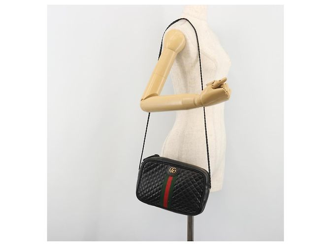 Borsa GUCCI GG Marmont Web Sherry Line in pelle traforata nera e oro 541051 Auth mr2530 Nero D'oro - vista 23