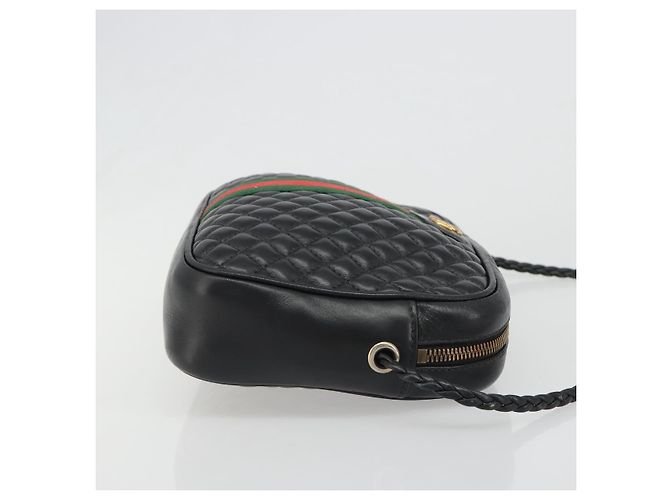 Borsa GUCCI GG Marmont Web Sherry Line in pelle traforata nera e oro 541051 Auth mr2530 Nero D'oro - vista 4