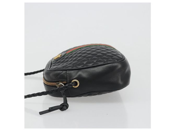 Borsa GUCCI GG Marmont Web Sherry Line in pelle traforata nera e oro 541051 Auth mr2530 Nero D'oro - vista 5