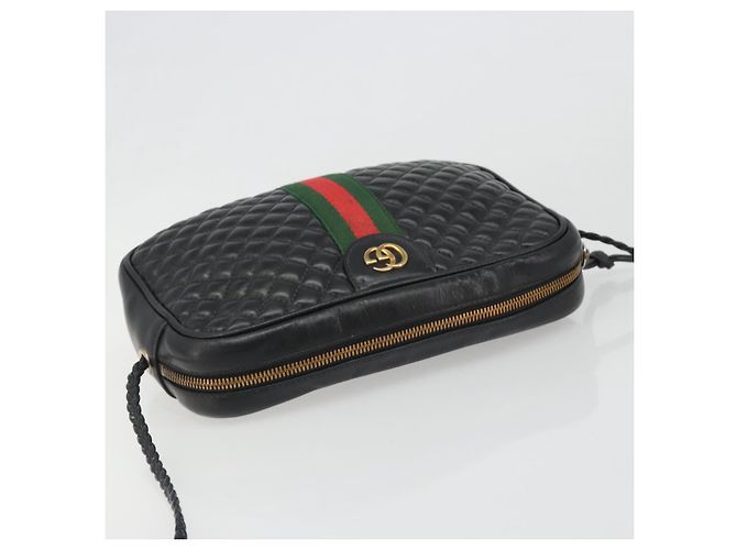 Borsa GUCCI GG Marmont Web Sherry Line in pelle traforata nera e oro 541051 Auth mr2530 Nero D'oro - vista 6