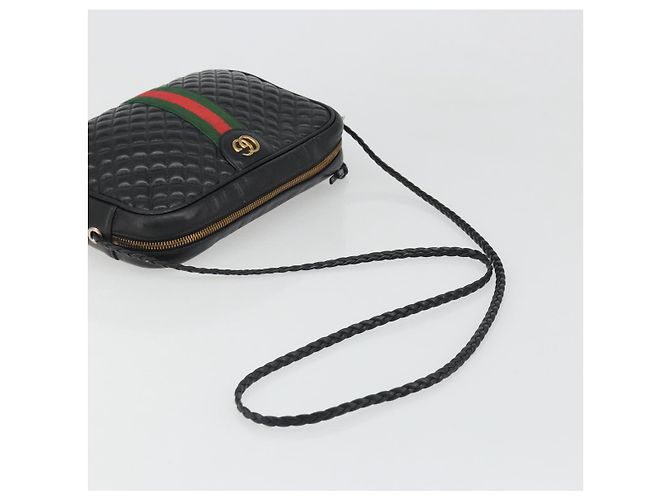Borsa GUCCI GG Marmont Web Sherry Line in pelle traforata nera e oro 541051 Auth mr2530 Nero D'oro - vista 7