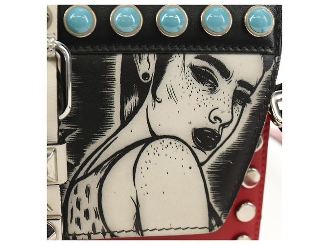Borsa a tracolla PRADA Comic Electra in pelle rossa e argento Auth BA13728V Rosso - vista 17