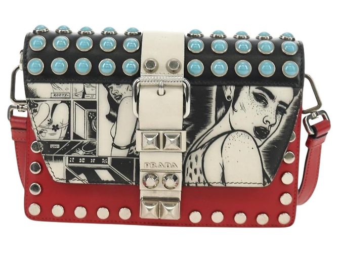 Borsa a tracolla PRADA Comic Electra in pelle rossa e argento Auth BA13728V Rosso - vista 2