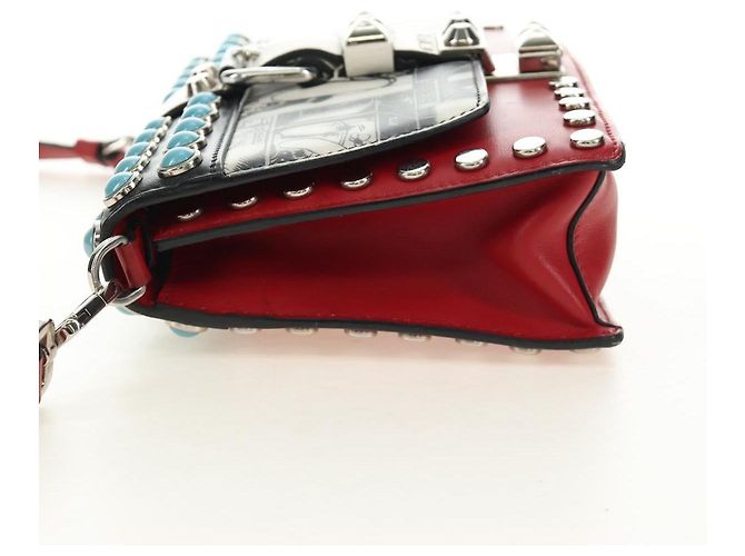 Borsa a tracolla PRADA Comic Electra in pelle rossa e argento Auth BA13728V Rosso - vista 4