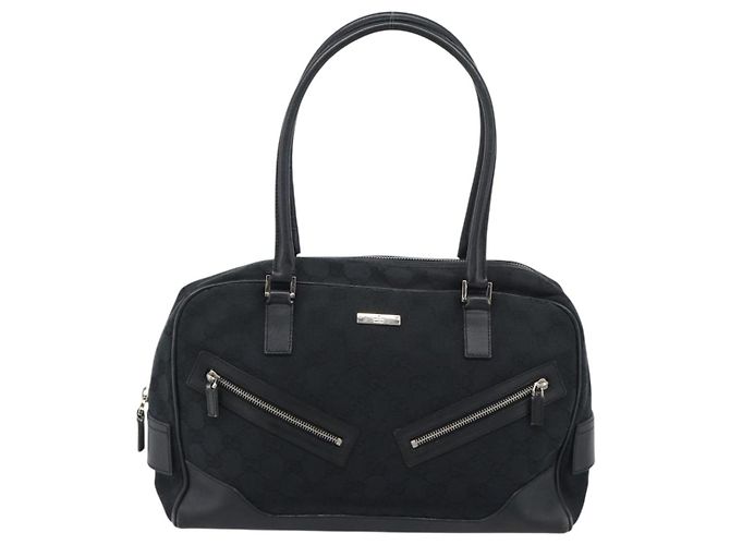 Borsa GUCCI GG Canvas Nera Argento 002 1115 Auth 189936 Nero - vista 2