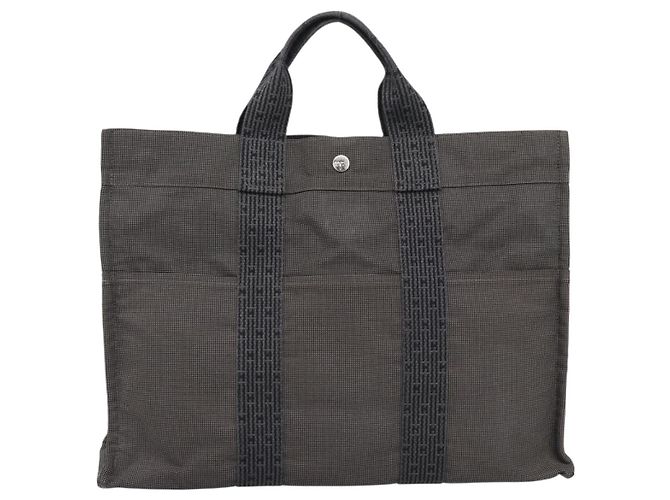 Hermès HERMES Her Line MM Hand Bag Canvas Gray Silver Auth 189625 Marrone Argento - vista 2