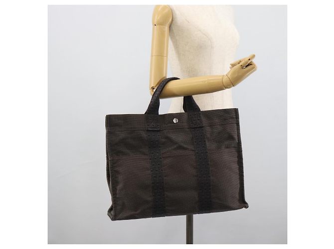 Hermès HERMES Her Line MM Hand Bag Canvas Gray Silver Auth 189625 Marrone Argento - vista 20