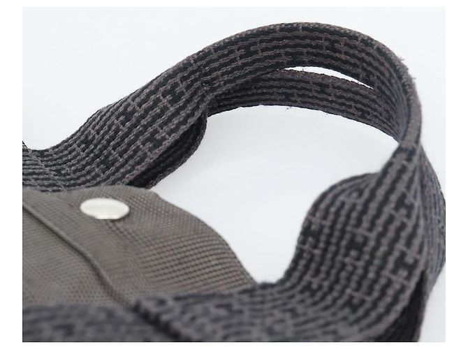 Hermès HERMES Her Line MM Hand Bag Canvas Gray Silver Auth 189625 Marrone Argento - vista 8