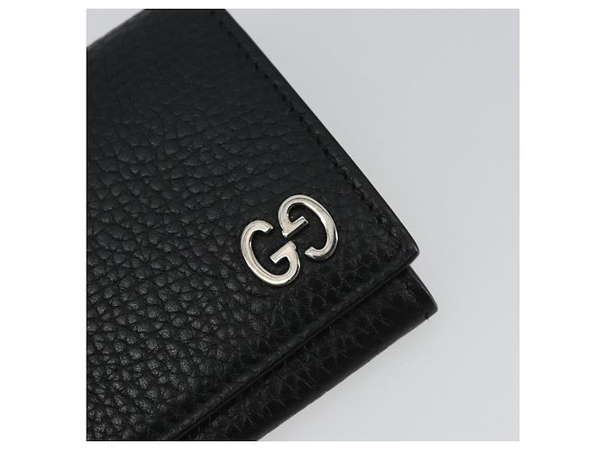 GUCCI Card Case Leather Black Silver Auth 189021A Silvery - view 13