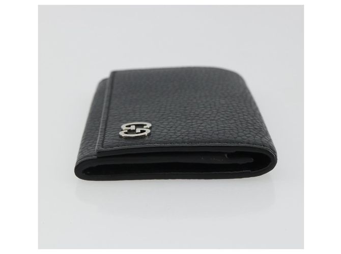 GUCCI Card Case Leather Black Silver Auth 189021A Silvery - view 4