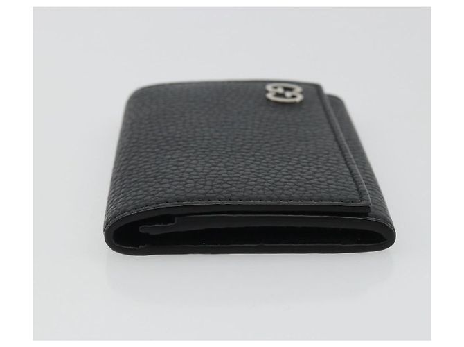 GUCCI Card Case Leather Black Silver Auth 189021A Silvery - view 5