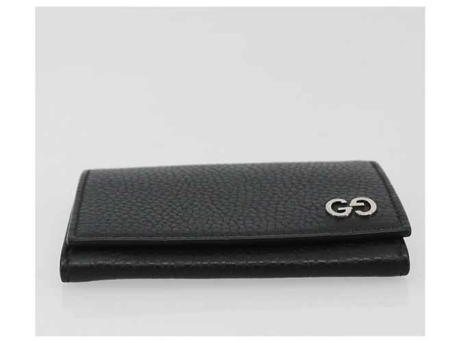 GUCCI Card Case Leather Black Silver Auth 189021A Silvery - view 7