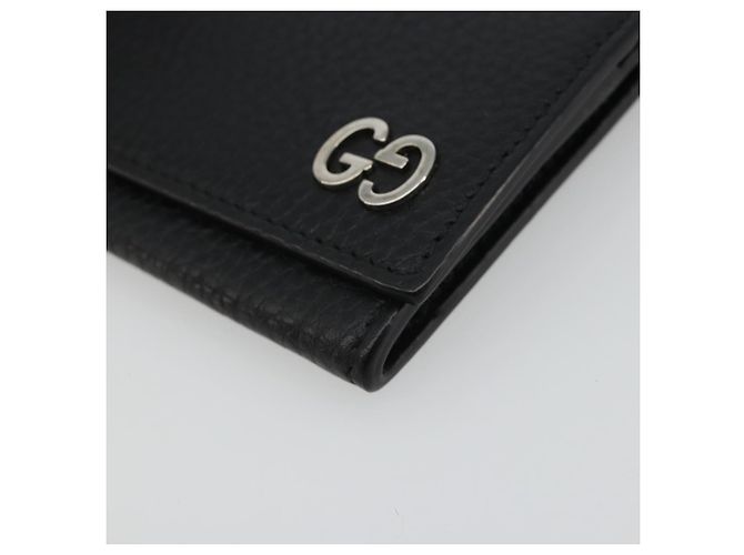 GUCCI Card Case Leather Black Silver Auth 189021A Silvery - view 8