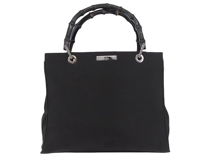 GUCCI Bamboo Canvas Tote Bag Schwarz Silber 002 1016 Auth 187874 - Ansicht 2