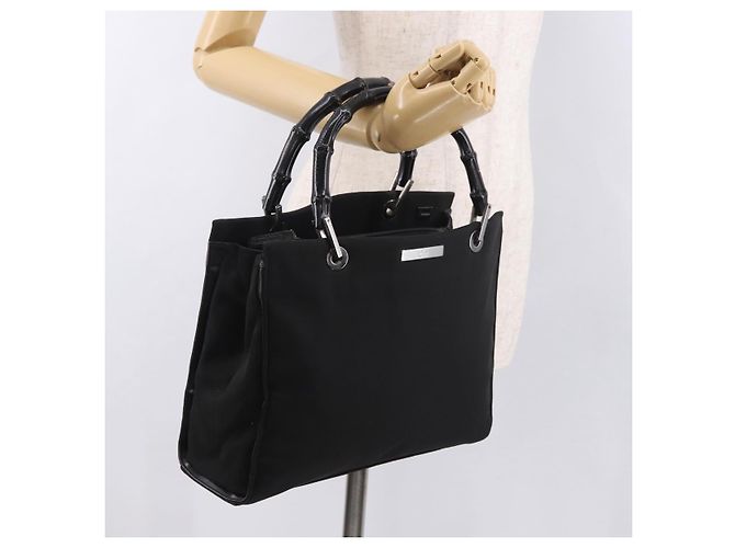 GUCCI Bamboo Canvas Tote Bag Schwarz Silber 002 1016 Auth 187874 - Ansicht 28