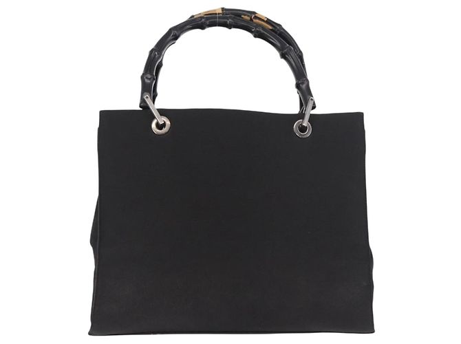 GUCCI Bamboo Canvas Tote Bag Schwarz Silber 002 1016 Auth 187874 - Ansicht 3