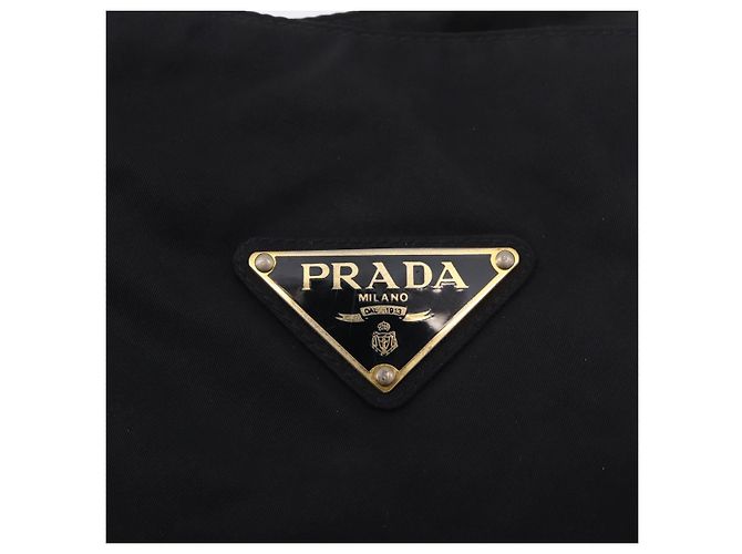 Borsa Tote PRADA Nylon Nero Oro Auth 189679 D'oro - vista 15