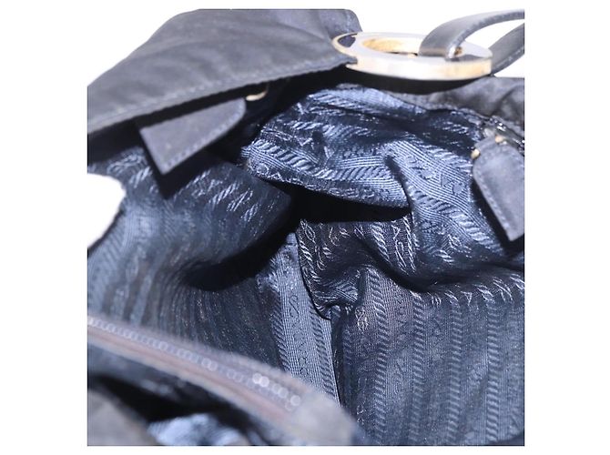 Borsa Tote PRADA Nylon Nero Oro Auth 189679 D'oro - vista 19