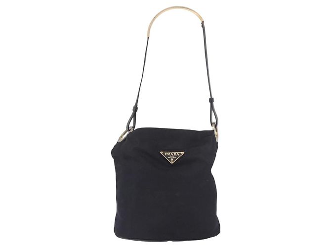 Borsa Tote PRADA Nylon Nero Oro Auth 189679 D'oro - vista 2