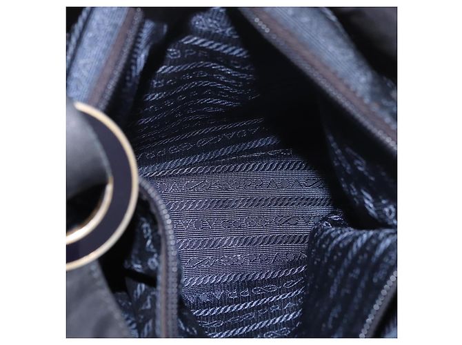 Borsa Tote PRADA Nylon Nero Oro Auth 189679 D'oro - vista 24