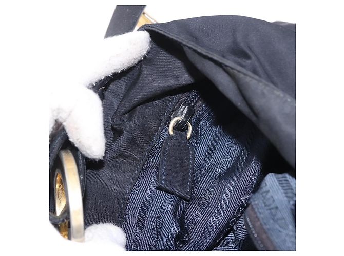Borsa Tote PRADA Nylon Nero Oro Auth 189679 D'oro - vista 25