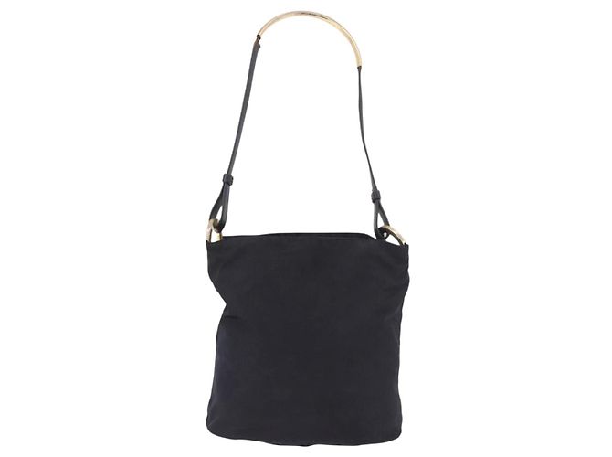 Borsa Tote PRADA Nylon Nero Oro Auth 189679 D'oro - vista 3