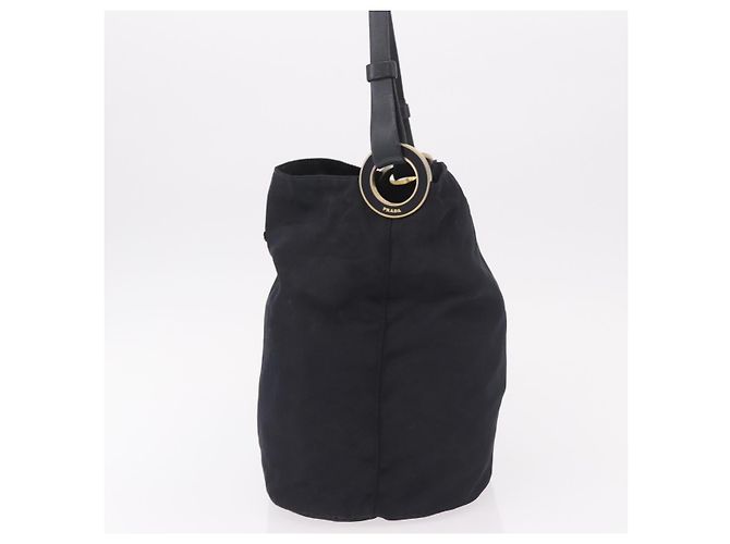 Borsa Tote PRADA Nylon Nero Oro Auth 189679 D'oro - vista 4