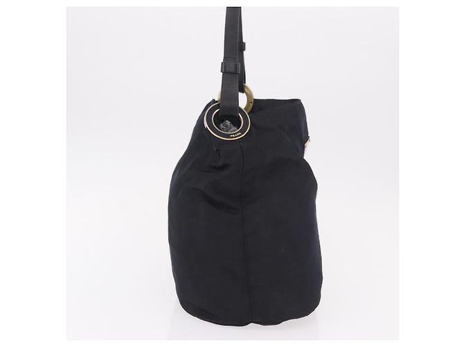 Borsa Tote PRADA Nylon Nero Oro Auth 189679 D'oro - vista 5