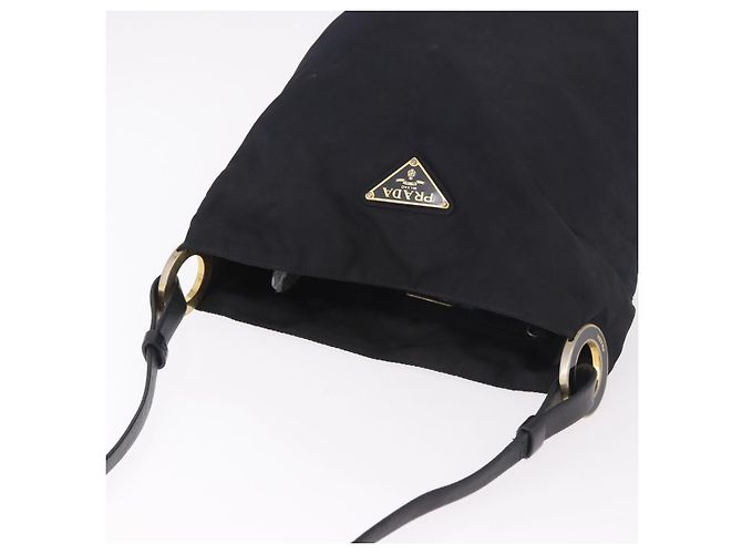 Borsa Tote PRADA Nylon Nero Oro Auth 189679 D'oro - vista 6