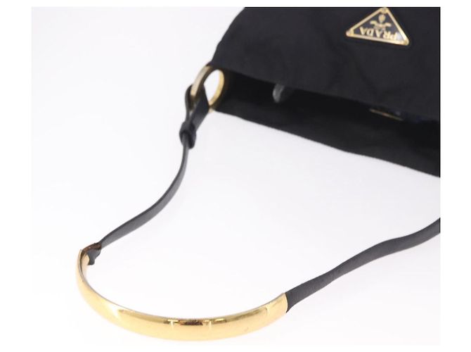 Borsa Tote PRADA Nylon Nero Oro Auth 189679 D'oro - vista 7