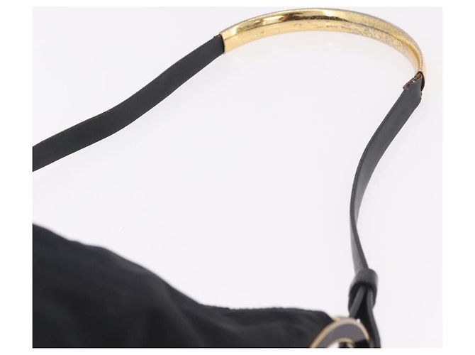 Borsa Tote PRADA Nylon Nero Oro Auth 189679 D'oro - vista 8