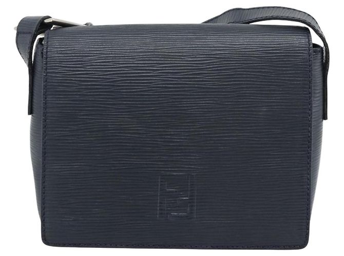 Borsa a Spalla FENDI in Pelle Blu Navy e Argento Auth ep14920A - vista 2