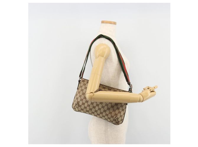 Borsa a tracolla GUCCI GG Canvas Web Sherry Line Beige Argento 189749 Auth mr2613 - vista 24