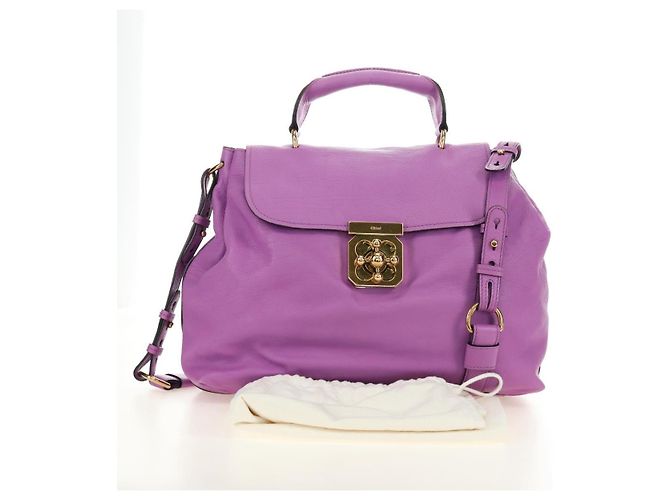 Chloé Borsa Chloe Elsie in Pelle 2way Viola Oro Auth am12030V D'oro Porpora - vista 29
