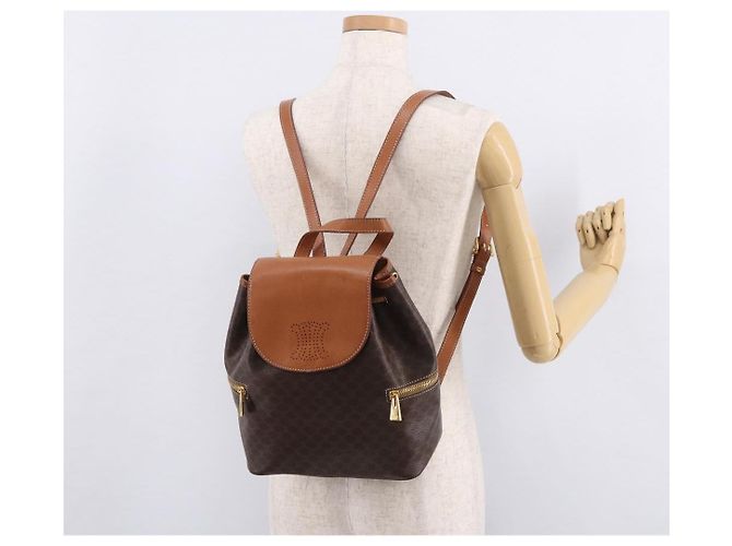 Céline Zaino CELINE Macadam Canvas PVC Pelle Marrone Oro Auth 188472V D'oro - vista 26