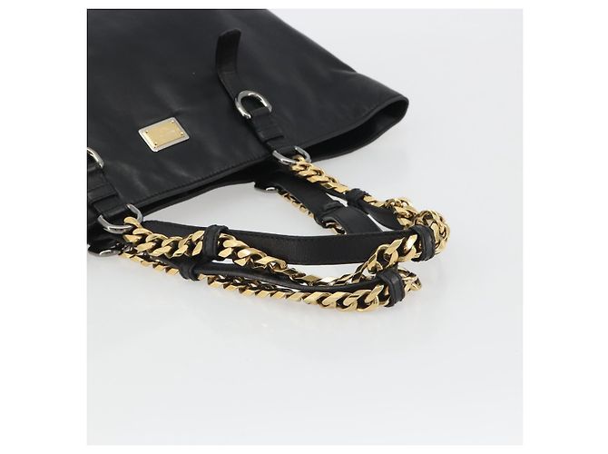Dolce & Gabbana Borsa Tote con catena DOLCE&GABBANA in pelle nera e oro Auth BA13681V Nero D'oro - vista 7