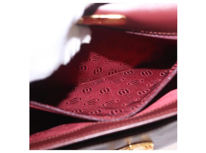 Borsa a Spalla CARTIER in Pelle Bordeaux Oro Auth 187826 D'oro Bordò - vista 22