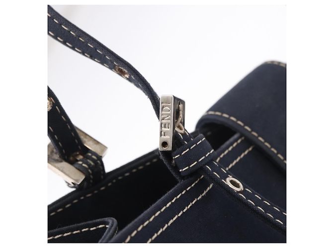 FENDI Mamma Baguette Tote Bag Canvas Navy Silver Auth BA13682V Silber Marineblau - Ansicht 14