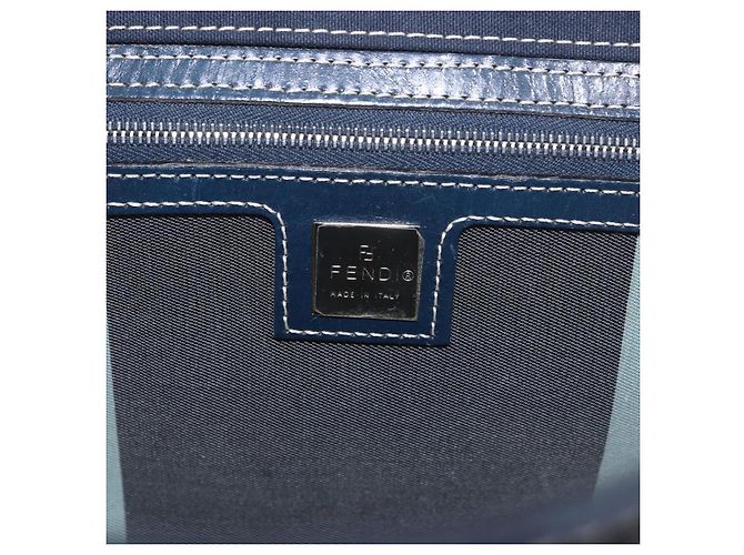 FENDI Mamma Baguette Tote Bag Canvas Navy Silver Auth BA13682V Silber Marineblau - Ansicht 17