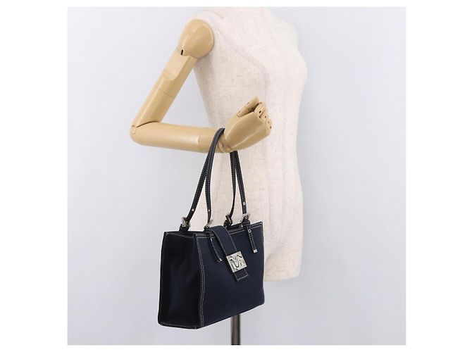 FENDI Mamma Baguette Tote Bag Canvas Navy Silver Auth BA13682V Silber Marineblau - Ansicht 24