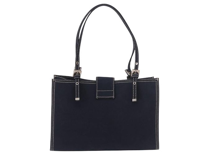 FENDI Mamma Baguette Tote Bag Canvas Navy Silver Auth BA13682V Silber Marineblau - Ansicht 3